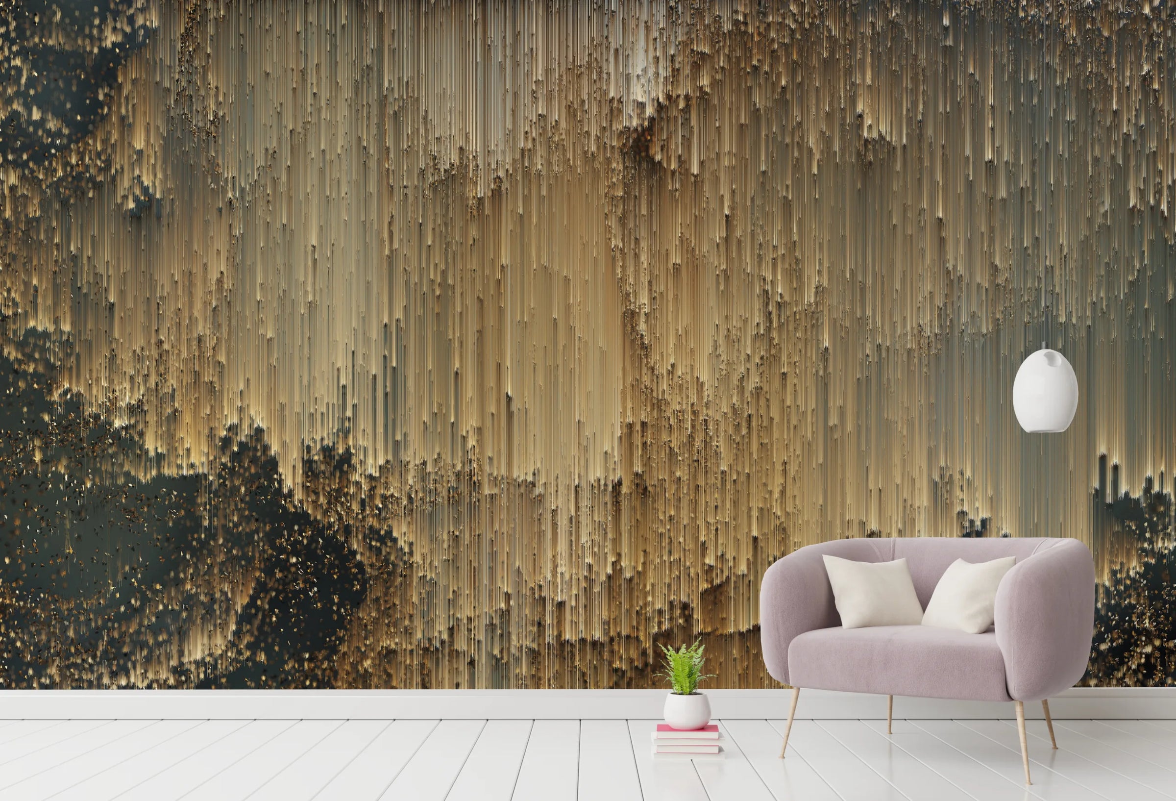 Luxurious Removable Art Deco Golden Lines Wallpaper image 4