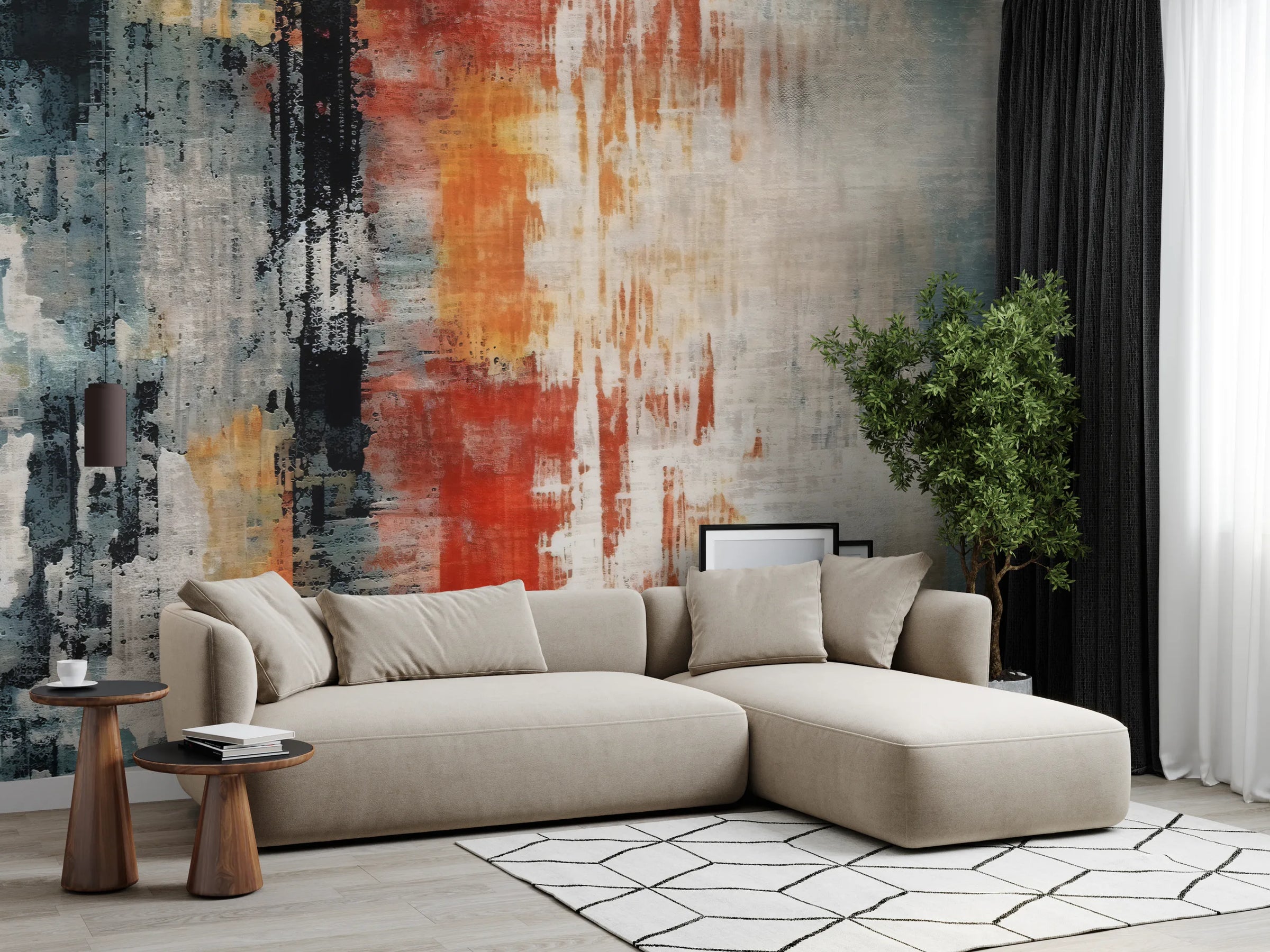 Grunge Abstract Concrete Wallpaper | Red Blue Peel and Stick Wallpaper image 1