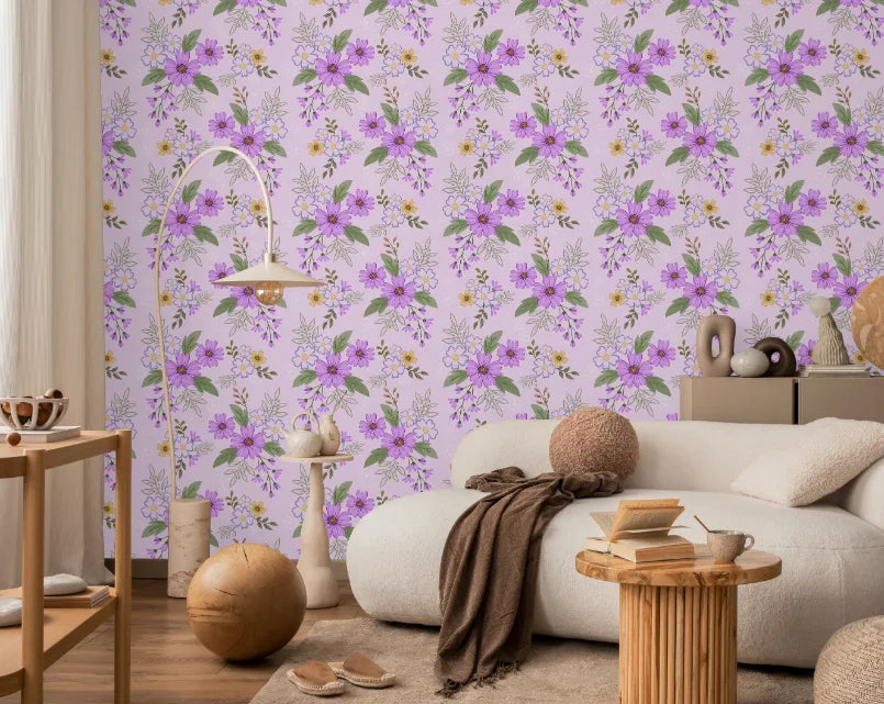 Purple Flowers Monsoon Glory Floral Wallpaper
