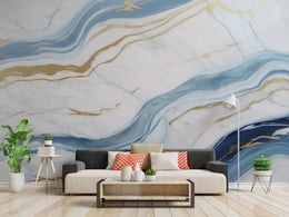 Abstract Blue Gold Marble Wall Decor| Modern Kitchen Removable Wallpaper image 5