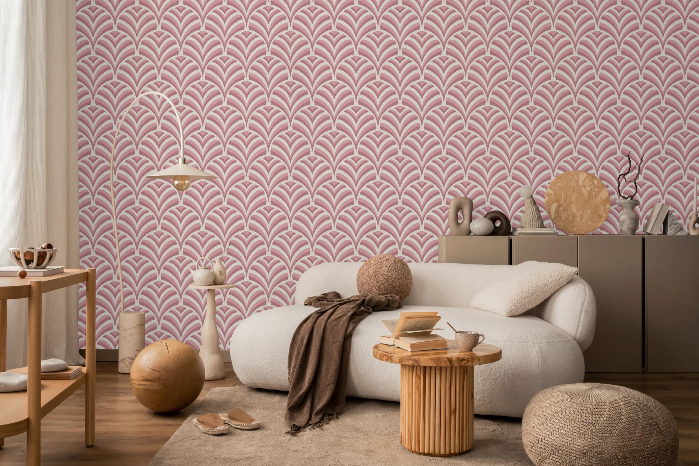 Art Deco Pink Scallop Pattern Removable Wallpaper image 0