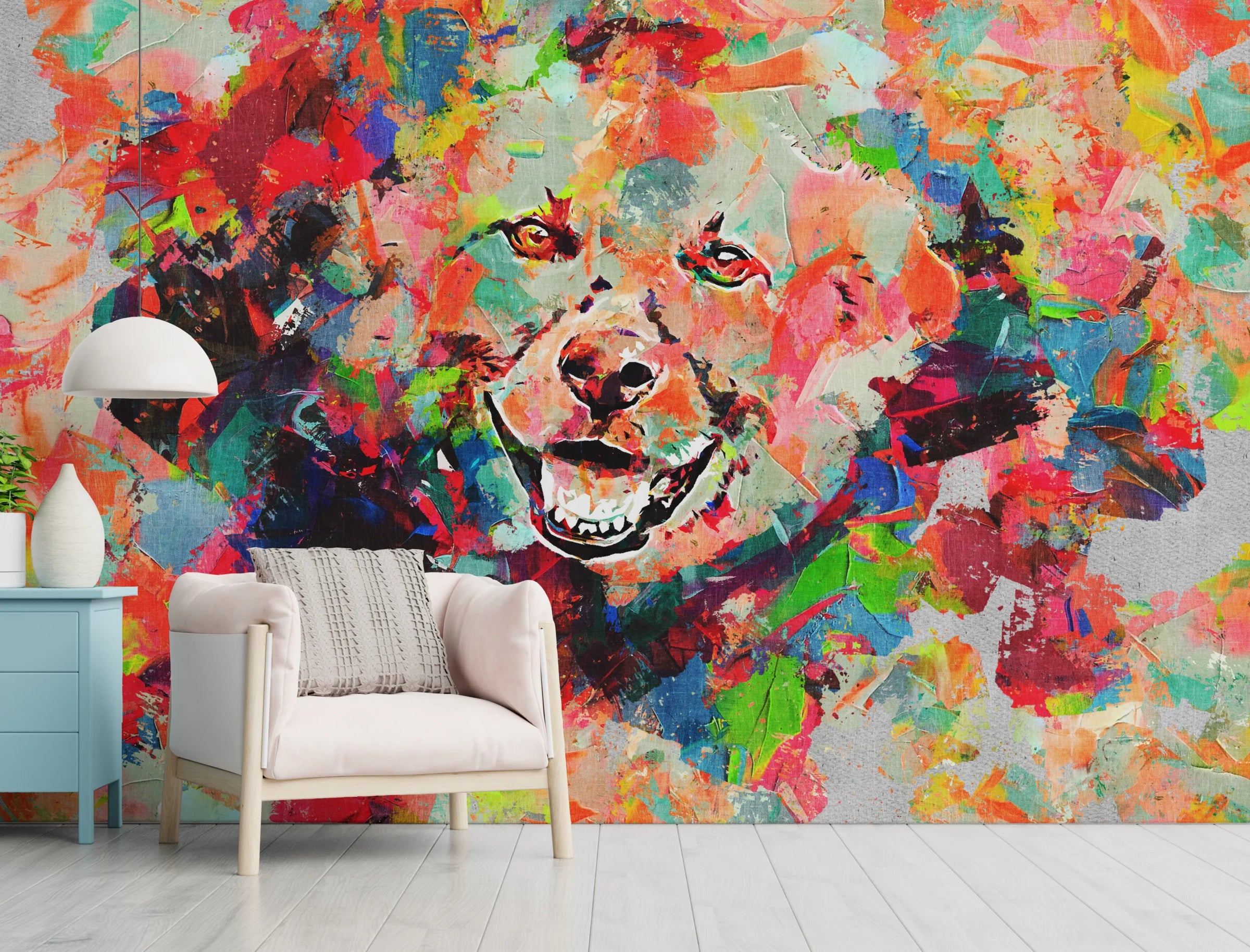 Graffiti Wallpaper | Colorful Abstract Peel And Stick Dog Wall Mural image 5