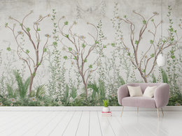 Handpainted Chinoiserie Wallpaper | Botanical Tree Mural Removable Design image 1