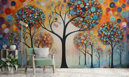 Colorful Abstract Tree Mural | Vibrant Nature Peel and Stick Wallpaper image 3