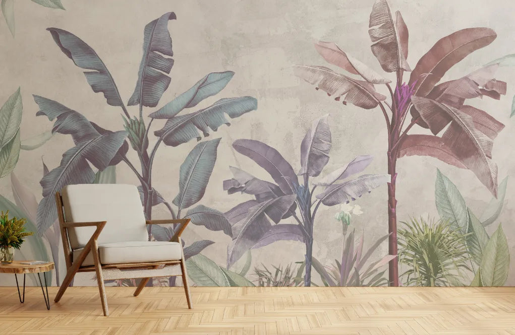 Soft Color Tropical Leaf Design Wallpaper image 3