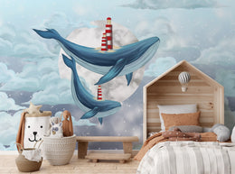 Fantasy Blue Whale Self-Adhesive Kids Wallpaper image 1