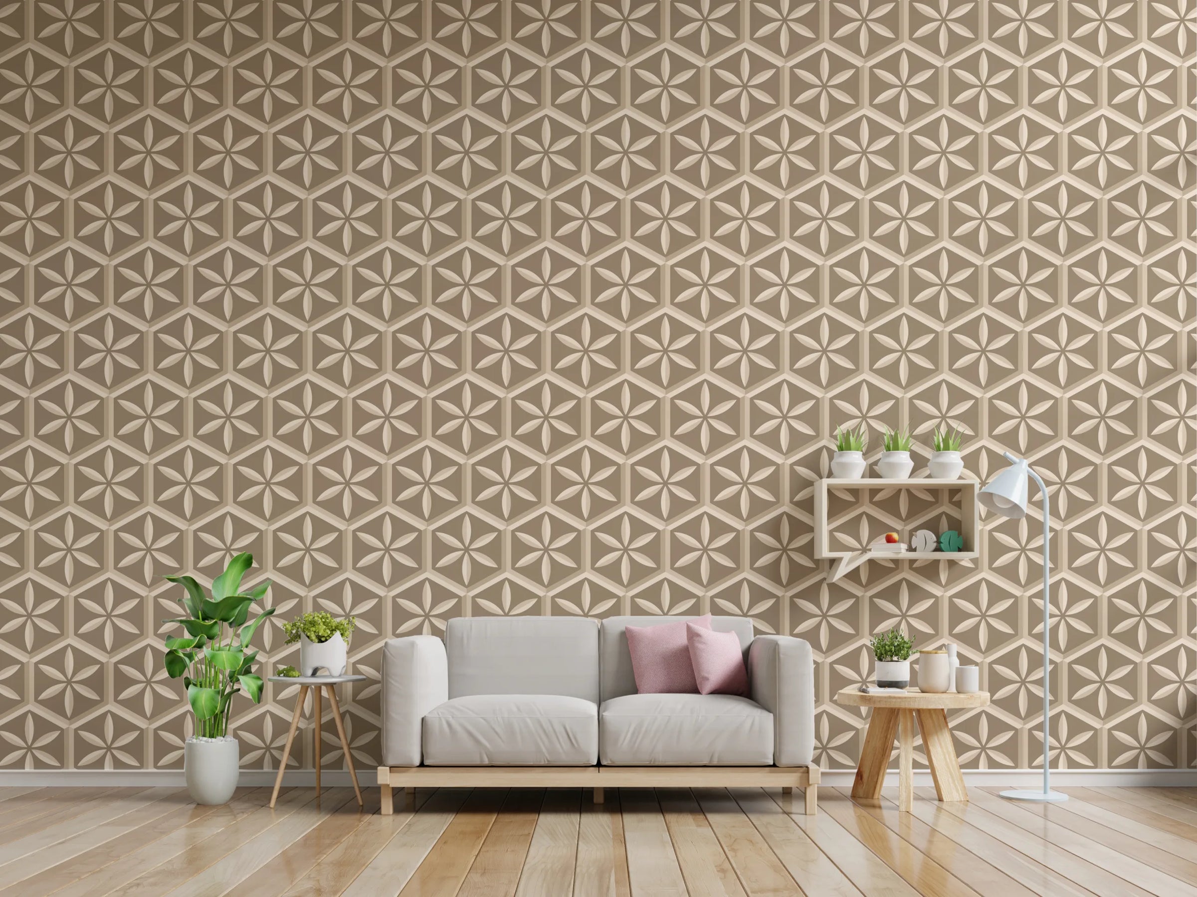 Beige Geometric Decor | Modern 3D Pattern Peel and Stick Wallpaper image 1