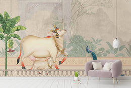 Removable Pichwai Cow Indian Traditional Wallpaper image 3
