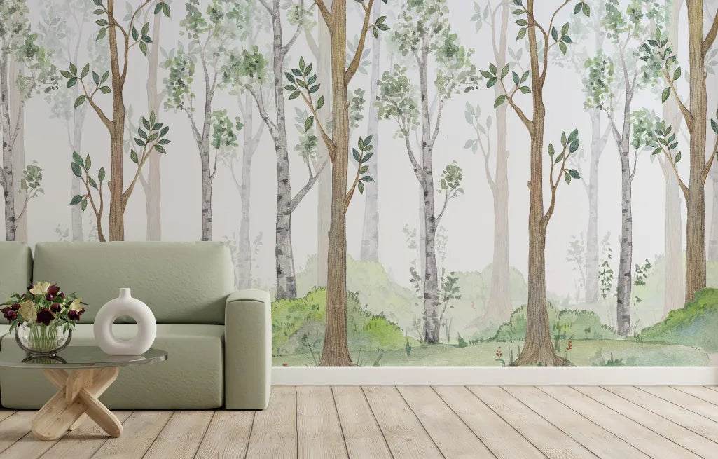 Bright Watercolor Forest Wallpaper image 2