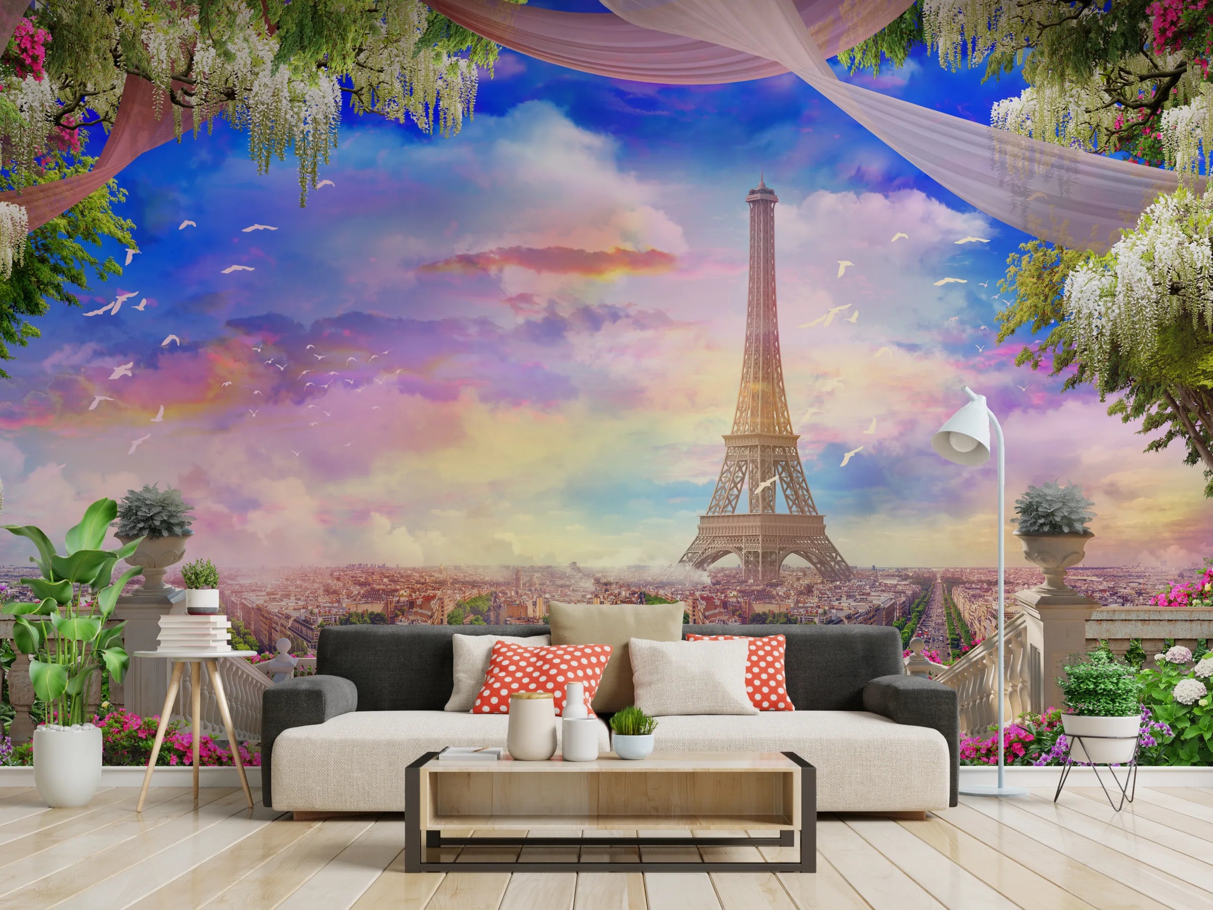 Paris Eiffel Tower Wallpaper | Pastel Sky Peel And Stick Decor image 3
