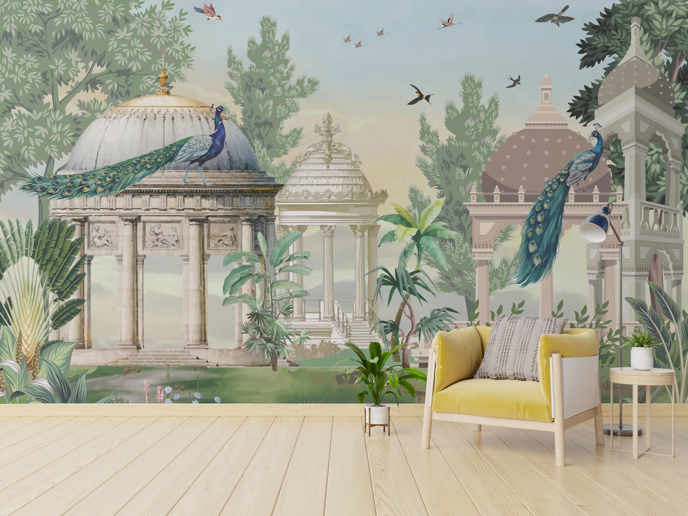 Botanical Peacock Palace Wallpaper | Mughal Garden Peel & Stick Decor image 1