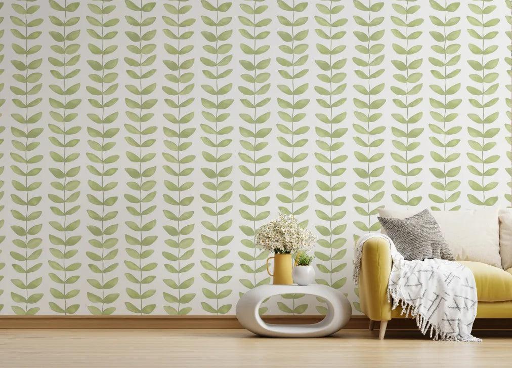 Green Leaf Repeat Pattern Wallpaper Mural image 2