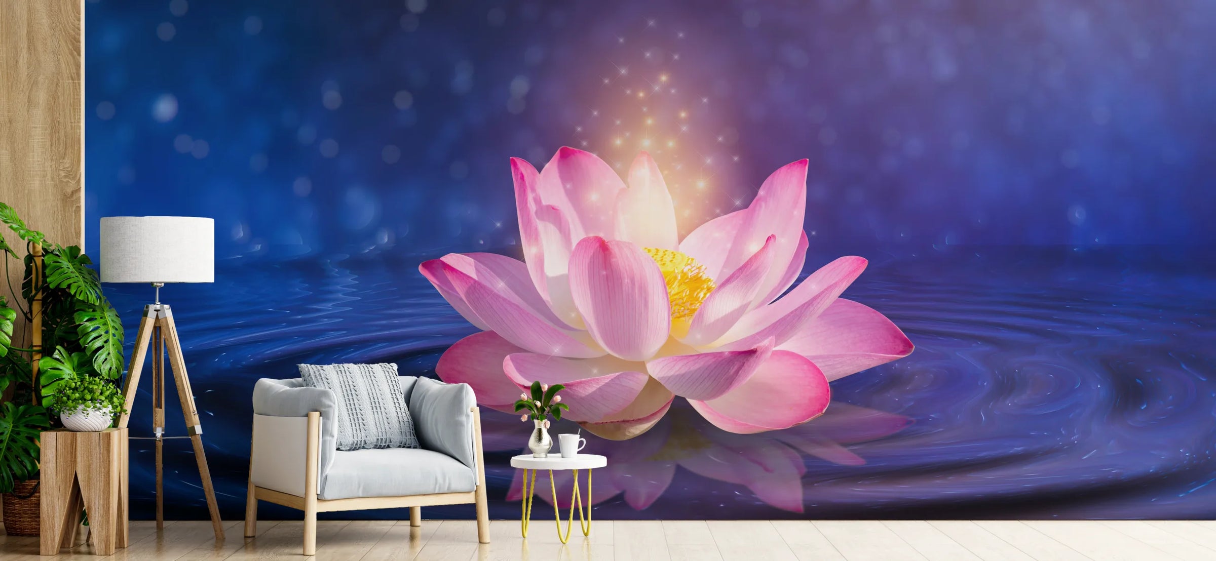 Floating Pink Lotus Aesthetic Zen Removable Wallpaper image 1