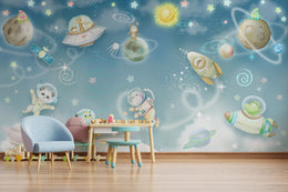 Galaxy Animal Wallpaper | Blue Space Nursery Peel and Stick Wall Mural image 4