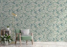 Vintage Teal Floral Living Room Peel and Stick Wallpaper image 4