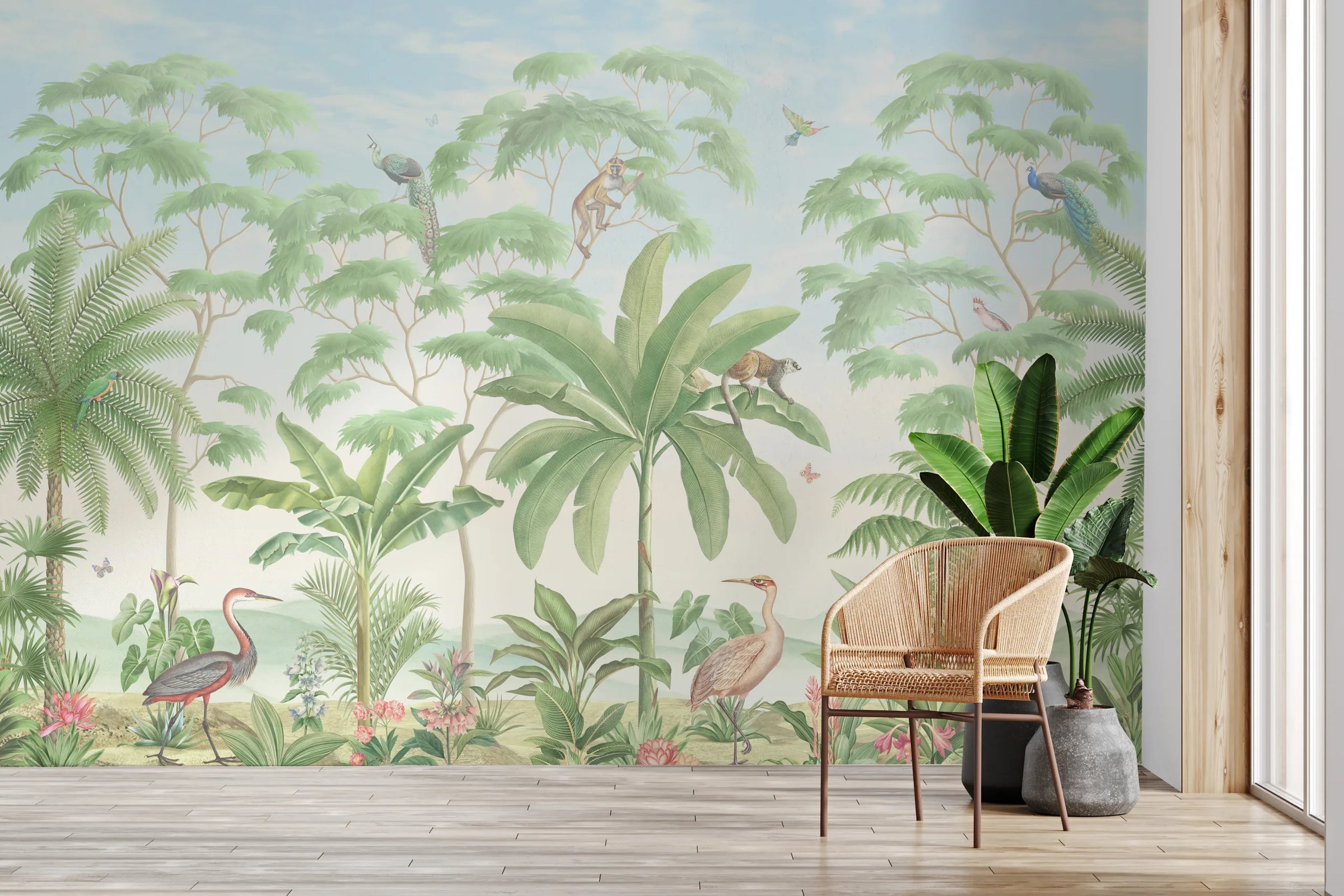Tropical Jungle Wallpaper | Lush Green Animal Mural | Peel and Stick image 2
