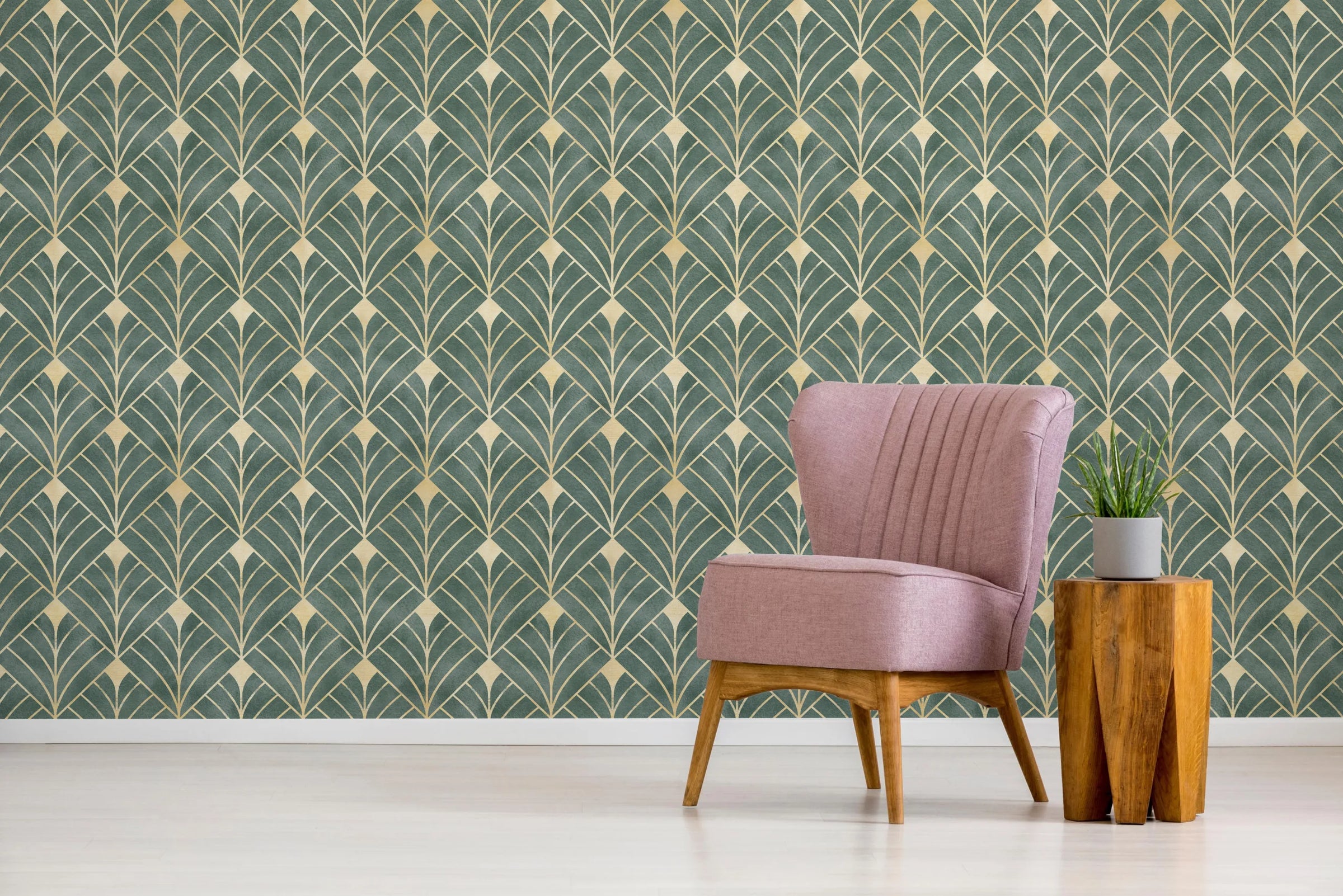 Green and Gold Art Deco Wallpaper | Removable Luxury Wall Decor image 5