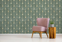Green and Gold Art Deco Wallpaper | Removable Luxury Wall Decor image 5