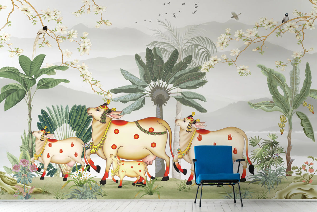 Traditional Tropical Pichwai Art Peel Stick Wallpaper