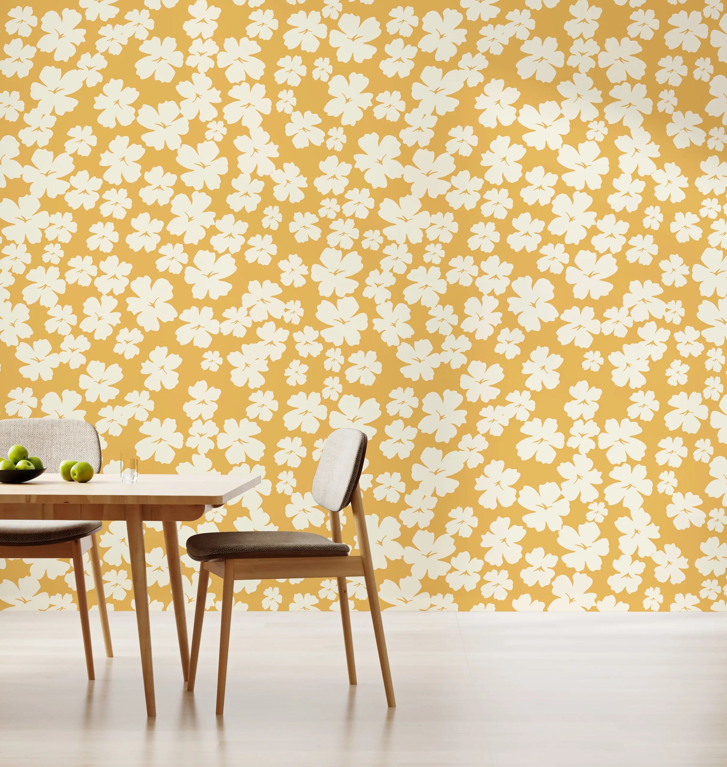 White Flower Wall Decor | Mustard Yellow Bloom Peel and Stick Wallpaper image 3