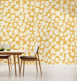 White Flower Wall Decor | Mustard Yellow Bloom Peel and Stick Wallpaper image 3