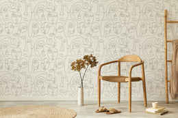 Abstract Face Line Art | Contemporary Artistic Design | Minimalist Style | Living Room Removable Wallpaper image 2