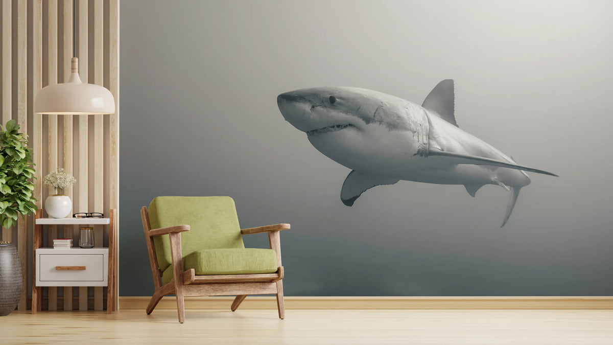Black And White Shark Wallpaper | Ocean Removable Wall Decor