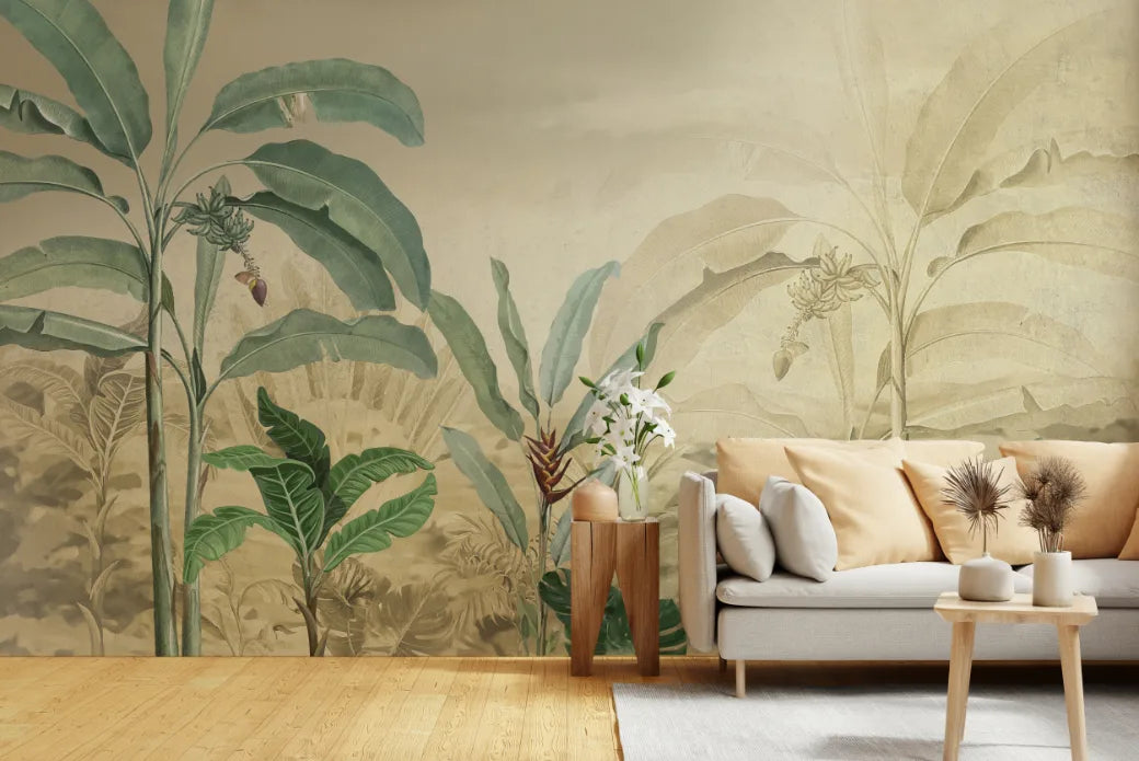 Tropical Banana Leaf Mural | Green Botanical Peel and Stick Wallpaper image 4
