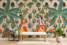 Radha Krishna Pichwai Indian Wallpaper | Pooja Room Peel and Stick Wallpaper image 0