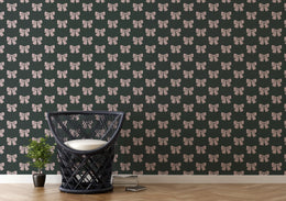 Cute Pink Bow Pattern Wall Covering| Dark Green Peel and Stick Wallpaper image 3