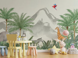 Green Wild Jungle Kids Wallpaper Mural image 2