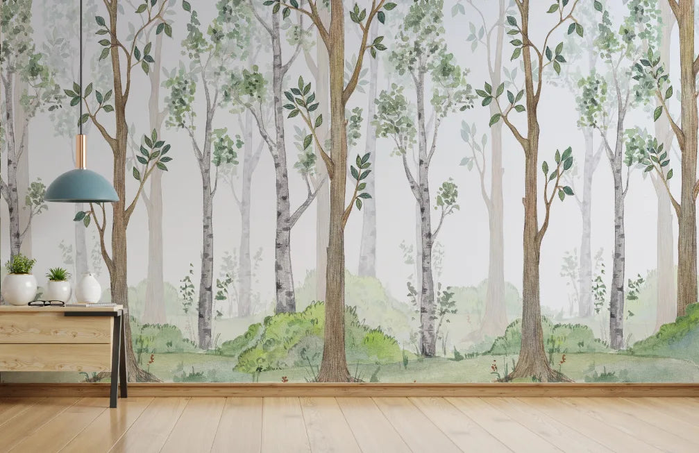 Bright Watercolor Forest Wallpaper image 3