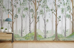 Bright Watercolor Forest Wallpaper image 3