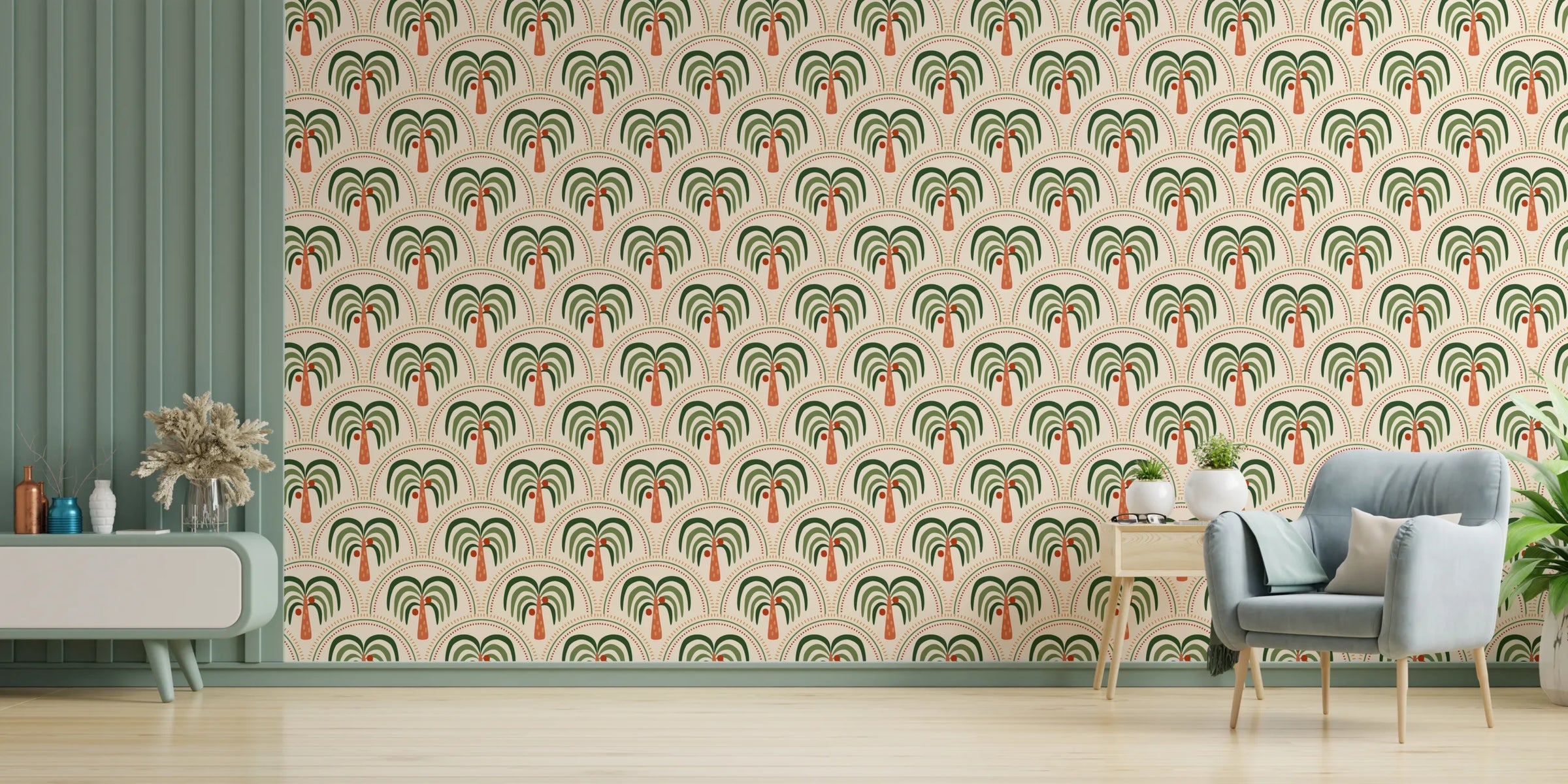 Minimalist Boho Palm Tree Retro Wallpaper Peel and Stick image 3