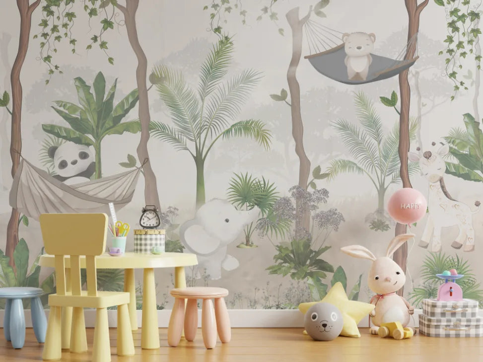 Leafy Heaven And Cute Tot Animal Kids Wallpaper image 4