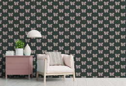 Cute Pink Bow Pattern Wall Covering| Dark Green Peel and Stick Wallpaper image 2