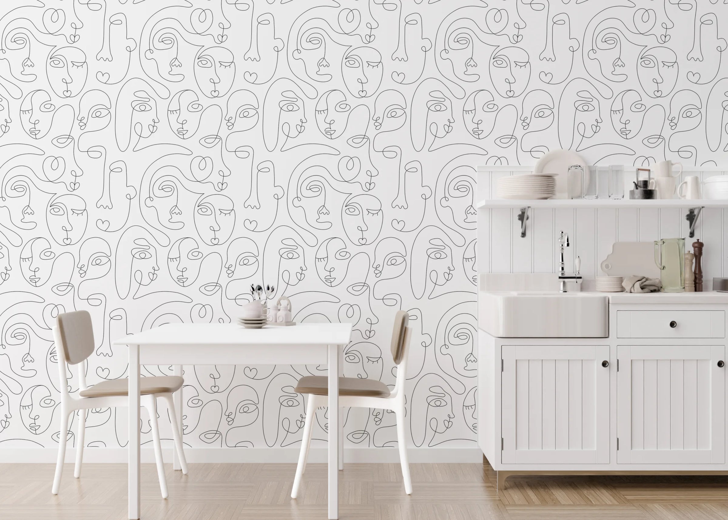 Abstract Face Line Art | Contemporary Artistic Design | Minimalist Style | Living Room Removable Wallpaper image 5