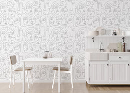 Abstract Face Line Art | Contemporary Artistic Design | Minimalist Style | Living Room Removable Wallpaper image 5