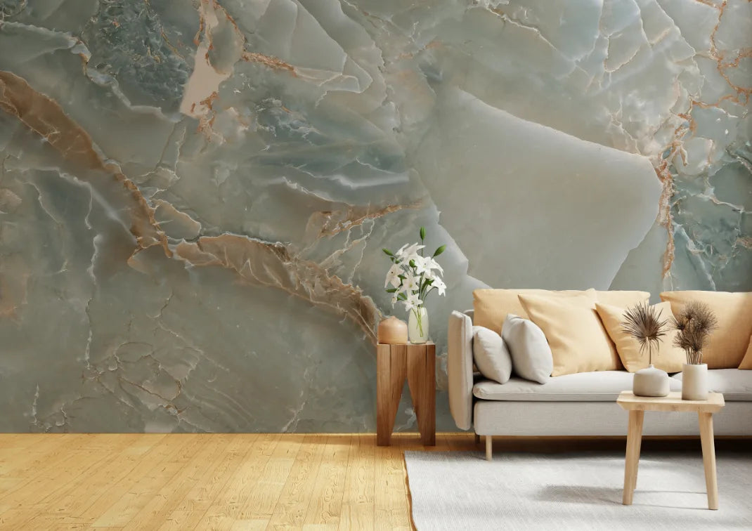 Light Blue Marble Wallpaper Mural Wall Decor image 3