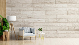 Creamy Brick Effect Living Room Wall Mural image 2