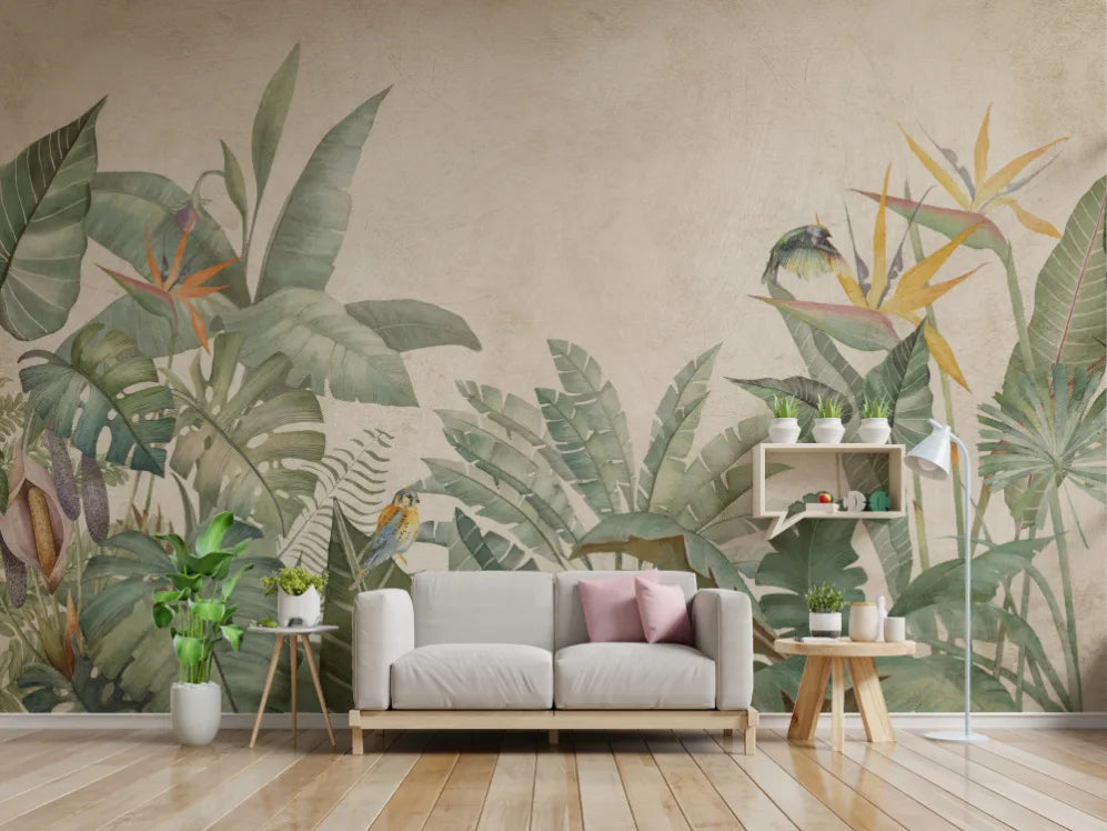 Green Wildflower Tropical Leaf Wall Mural image 4