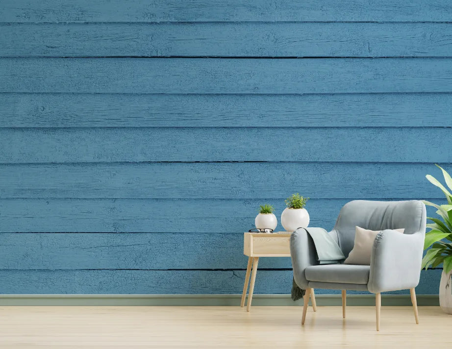Rustic Blue Wooden Panel Wallpaper image 0
