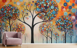 Colorful Abstract Tree Mural | Vibrant Nature Peel and Stick Wallpaper image 2