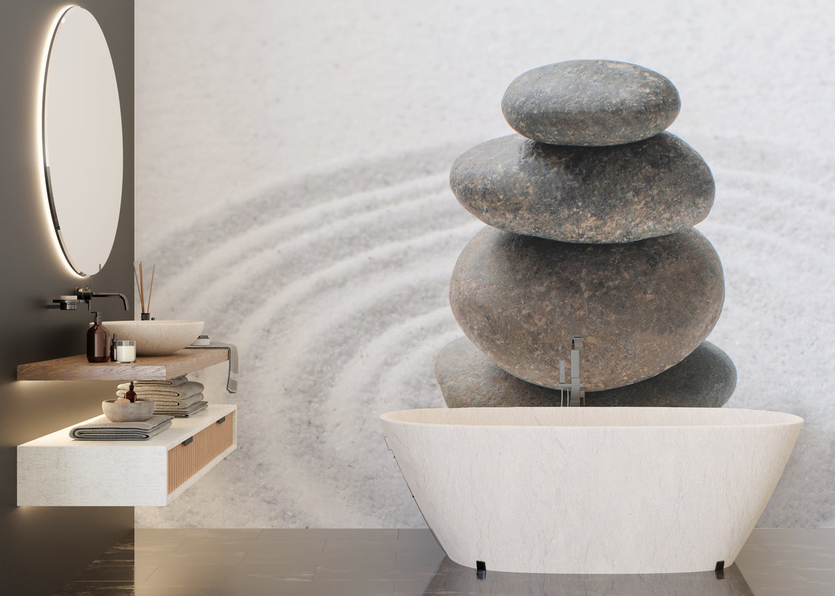 Removable Zen Wall Mural Stacked Stone Wallpaper for Meditation Room