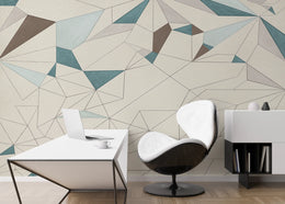 Abstract Geometric Wall Covering | Teal Beige Removable Modern Wallpaper image 3