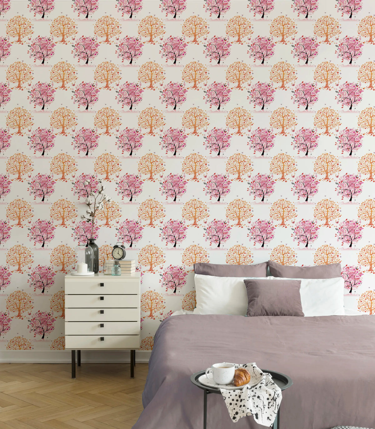 Repeating Pink Tree Wallpaper | Floral Peel and Stick Wallpaper