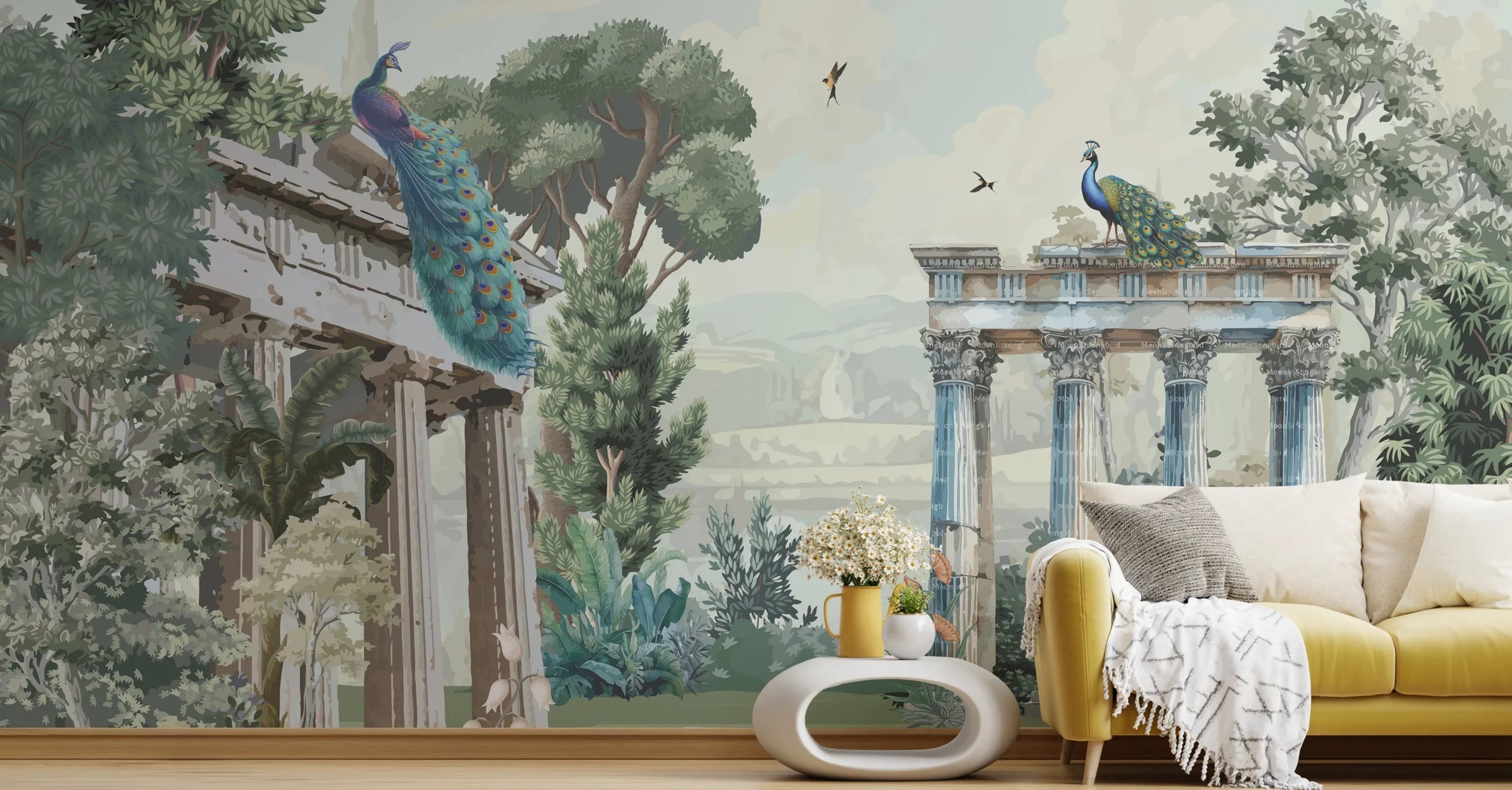 Peacock Wallpaper | Turquoise Mughal Art Removable Room Decor image 5