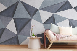 3D Self-Adhesive Grayish Blue Geometric Wallpaper