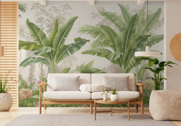Tropical Botanical Wall Mural | Green Banana Leaf Peel And Stick Wallpaper image 1