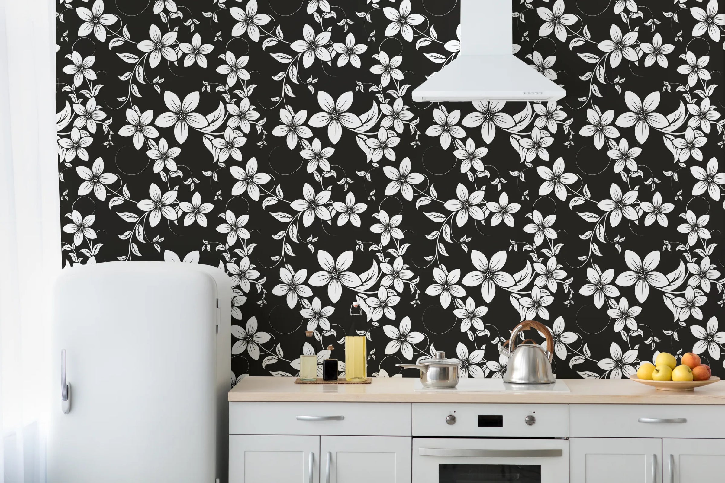Black and White Floral Decor | Botanical Peel and Stick Wallpaper image 3